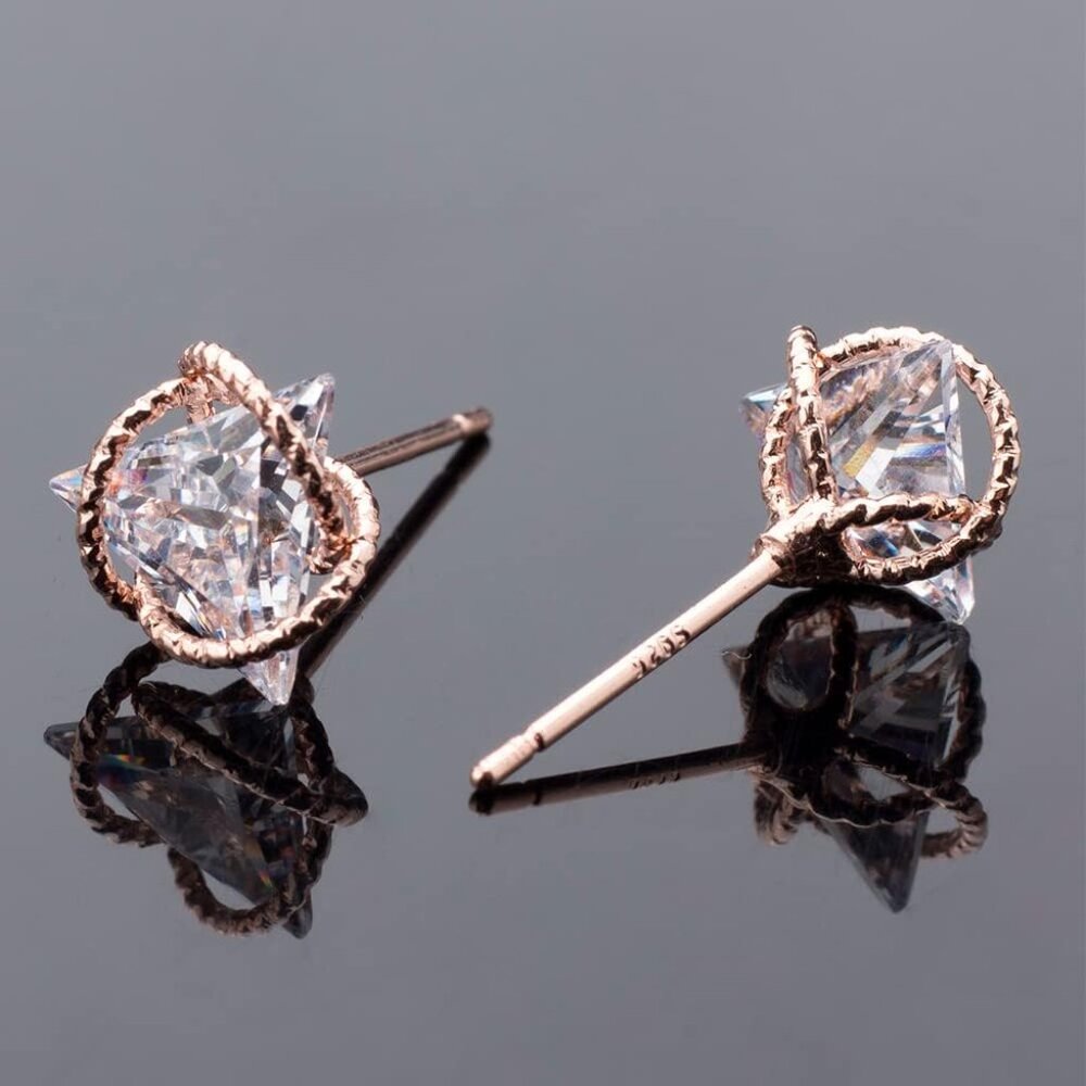 Gold Triangular Cubic Zirconia Stud Earrings For … - image 4